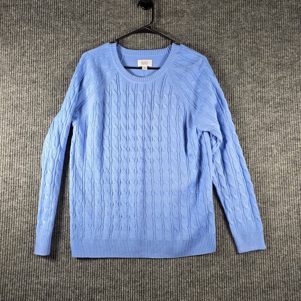 Croft & Barrow Blue Cable Knit Sweater Womens Medium Crew Neck